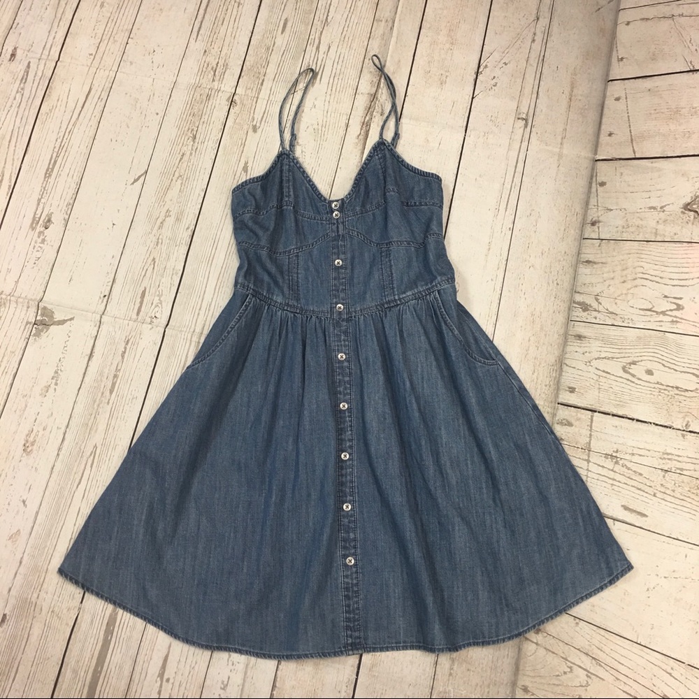 😍Express Spaghetti Strap Blue Denim Mini Dress Size XS 0/2